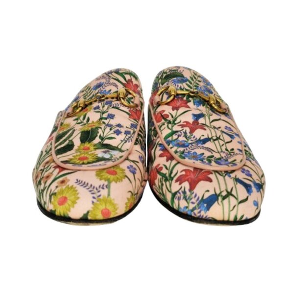 Gucci Floral Canvas Princetown Horsebit Mules Loafers - Picture 3 of 10
